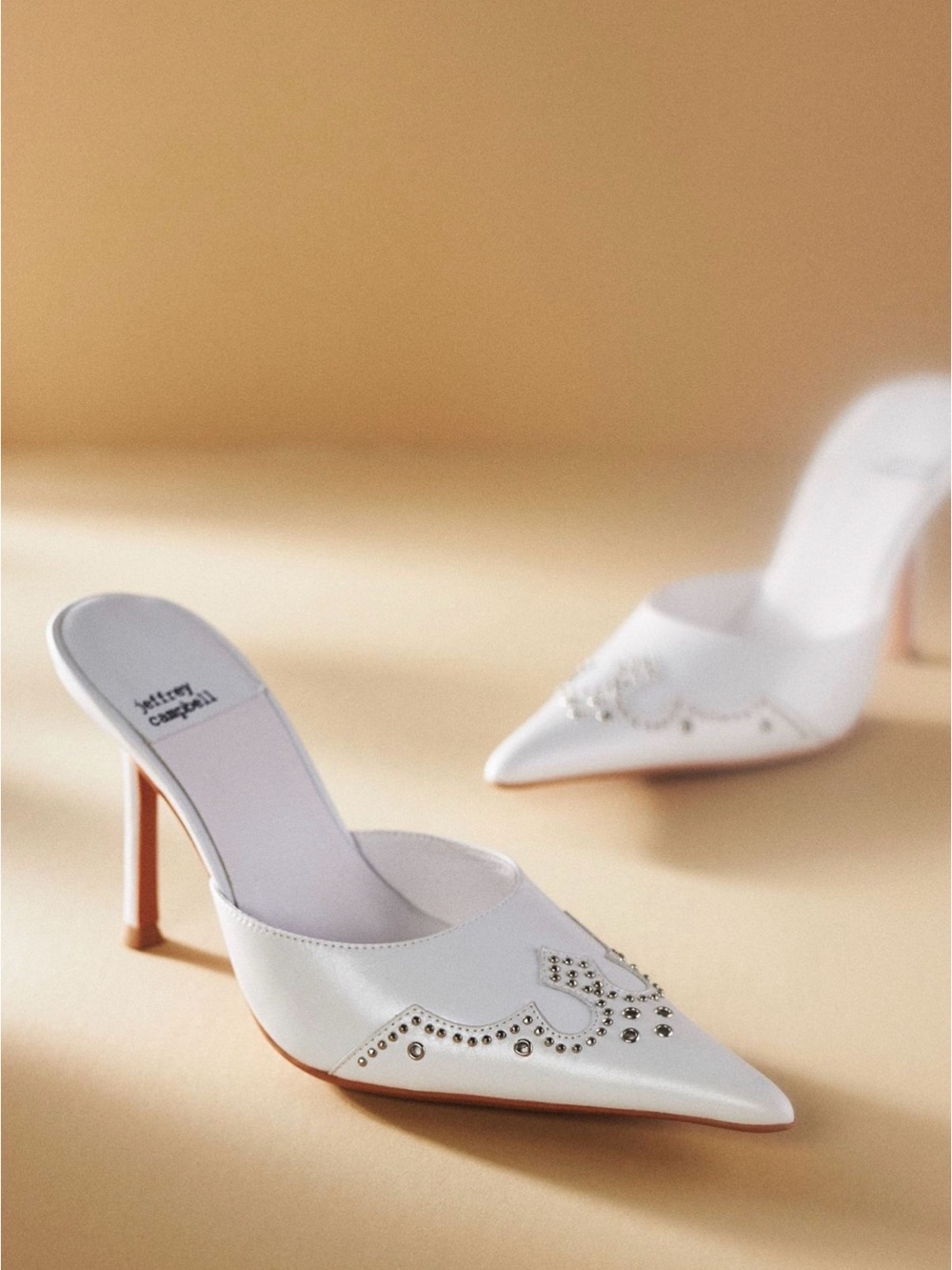 Jeffrey Campbell White Pointed-Toe Embellished Mule Heels